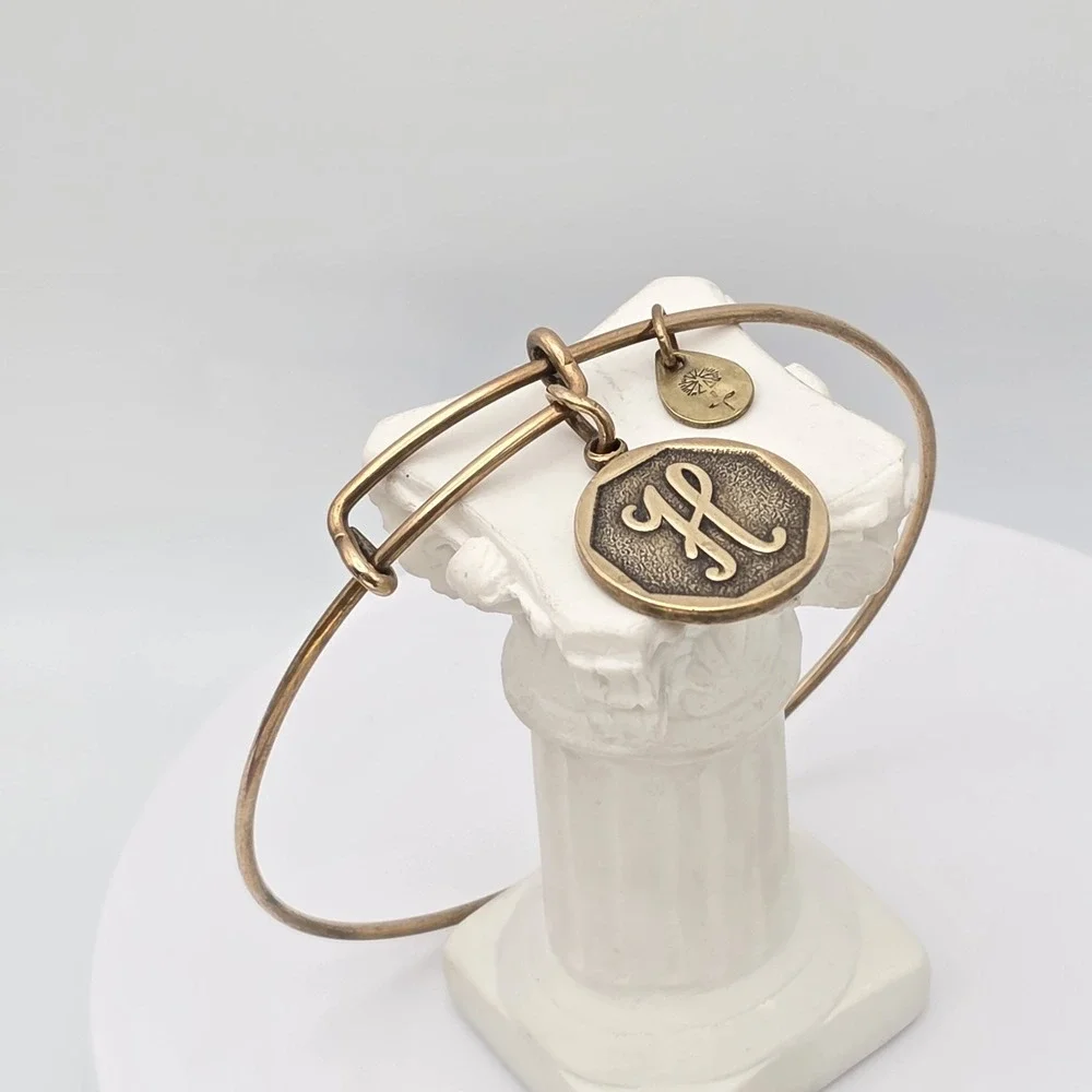 ALEX & ANI 'Initial H' Expandable Bangle Bracelet in Rafaelian Gold Made In‎ USA